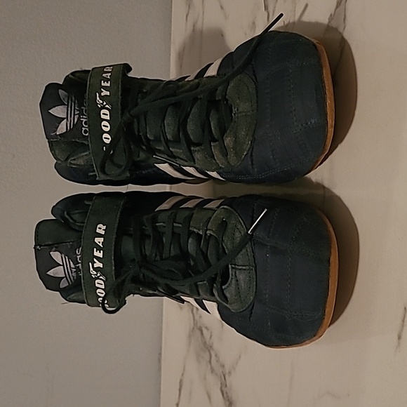 Vintage Adidas Goodyear Monaco Navy Quilted White Leather Racing Shoes Mens 8.5 - Picture 4 of 16